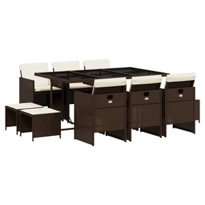 vidaXL Ensemble à manger de jardin et coussins 11 Pièces marron rotin