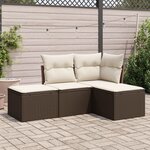 vidaXL Salon de jardin 4 Pièces avec coussins marron résine tressée