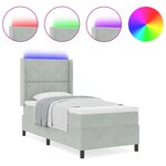 Lit à ressort vidaXL avec matelas et lumière LED gris clair 90x200 cm en velours