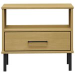vidaXL Table de chevet avec pieds en métal Marron Bois pin massif OSLO