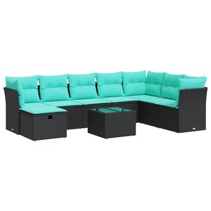 vidaXL Salon de jardin 9 Pièces avec coussins noir résine tressée
