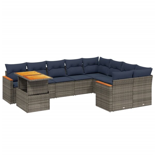 vidaXL Salon de jardin 10 Pièces avec coussins gris résine tressée