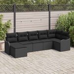 vidaXL Ensemble de canapé de jardin avec coussin 7 Pièces Noir Poly rotin