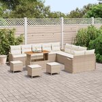 vidaXL Ensemble de canapé de jardin 14 Pièces Beige polyrotin