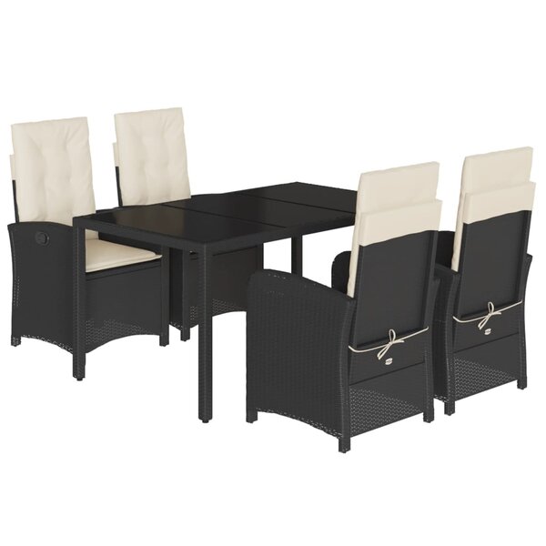 vidaXL Ensemble à manger de jardin coussins 5Pièces Noir Résine tressée