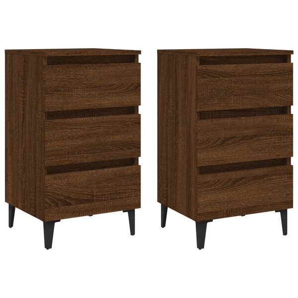 vidaXL Tables de chevet pieds en métal 2 Pièces Chêne marron 40x35x69 cm