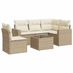 vidaXL Salon de jardin avec coussins 6 Pièces beige résine tressée