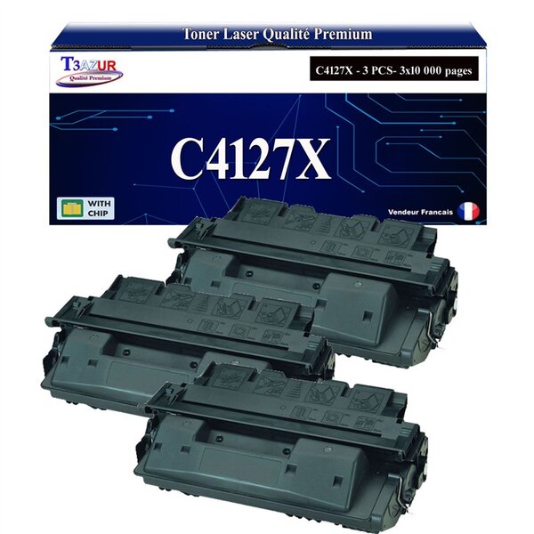 T3AZUR -3x Toners compatibles avec HP C4127X / C8061X (27X/61X) pour HP Laserjet 4000  4000N  4000SE  4000T  4000TN  4050  4050DN  4050N  4050SE