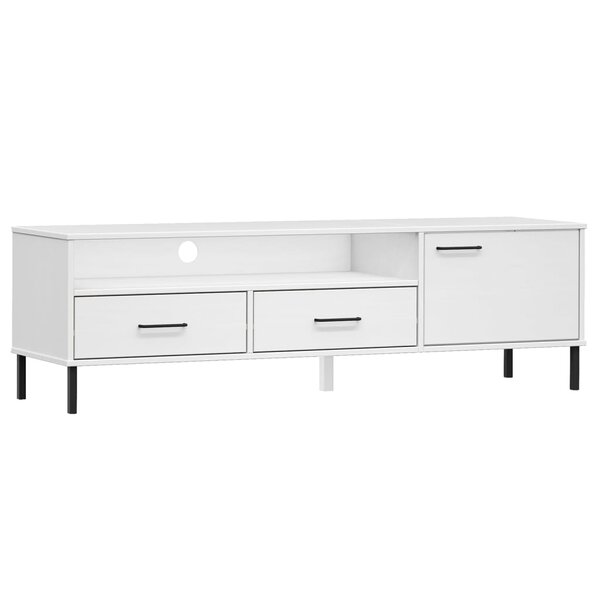 vidaXL Meuble TV avec pieds en métal Blanc Bois de pin massif OSLO
