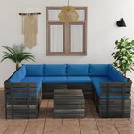 vidaXL Salon palette de jardin 9 Pièces avec coussins Bois de pin massif