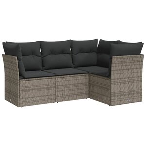 vidaXL Salon de jardin 4 Pièces avec coussins gris résine tressée
