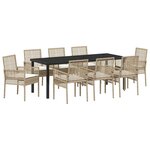 vidaXL Ensemble de salle à manger pour jardin 9 Pièces Beige polyrotin