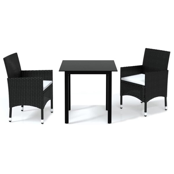 vidaXL Ensemble à dîner de jardin avec coussins 3 Pièces poly rotin noir