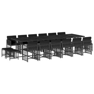 vidaXL Ensemble à manger de jardin 17 Pièces coussins noir résine tressée