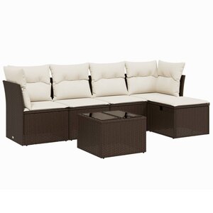 vidaXL Salon de jardin avec coussins 6 Pièces marron résine tressée