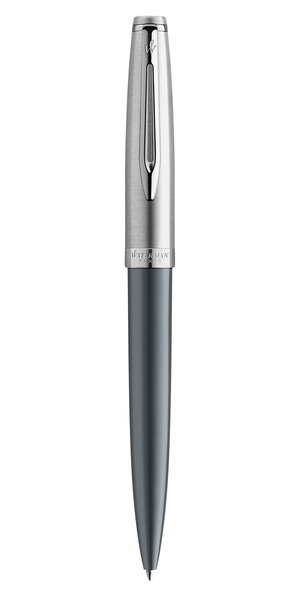 WATERMAN Emblème Deluxe stylo bille, gris avec attributs chromés, recharge bleue pointe moyenne, écrin