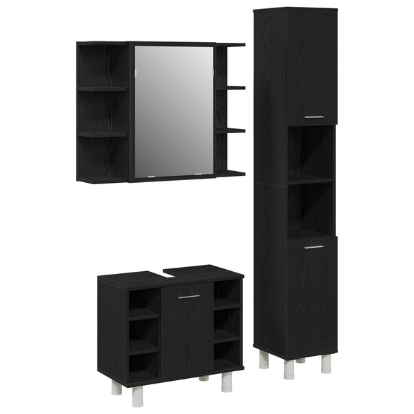 vidaXL Ensemble de mobilier de salle de bain 3 pièces Chêne noir Bois d'ingénierie