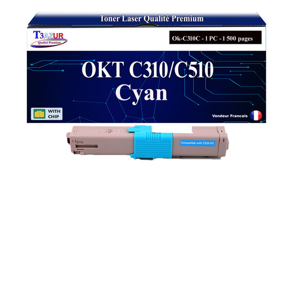 T3AZUR - Toner compatible avec Oki C300  C310  C310DN  C330  C330DN  C331DN Cyan