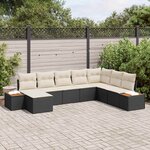 vidaXL Ensemble de canapé de jardin avec coussin 8 Pièces Noir Poly rotin