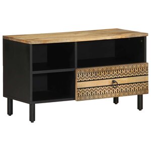 vidaXL Meuble TV noir 80x33 5x46 cm bois massif manguier brut
