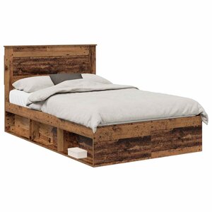 vidaXL Cadre de lit avec tiroir Bois ancien 135 x 190 cm Pin massif