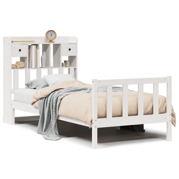 vidaXL Lit bibliothèque sans matelas blanc 100x200 cm bois pin massif