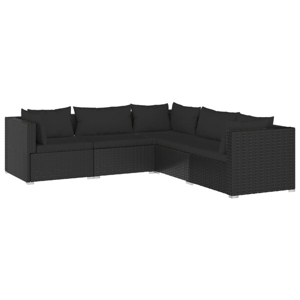 vidaXL Salon de jardin 5 Pièces avec coussins Résine tressée Noir