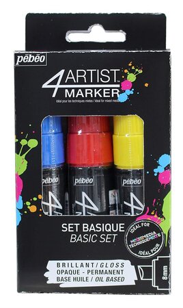 Set 3X8MM 4Artist Marqueur Basique Peinture Jaune, Rouge, Bleu Fonce PÉBÉO