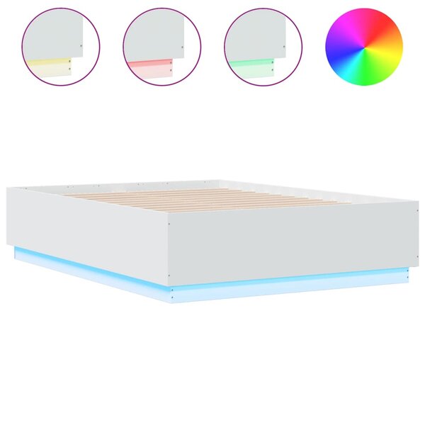 vidaXL Cadre de lit avec LED sans matelas blanc 135x190 cm