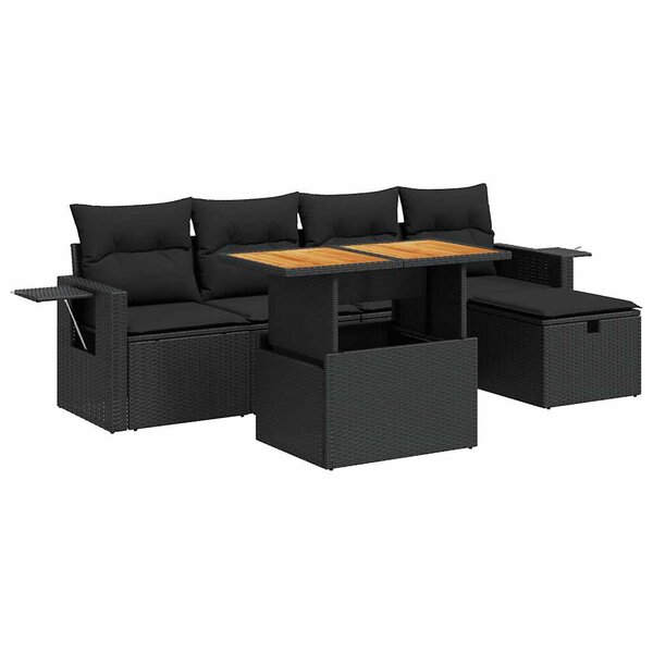 vidaXL Salon de jardin 6 Pièces avec coussins noir résine tressée acacia