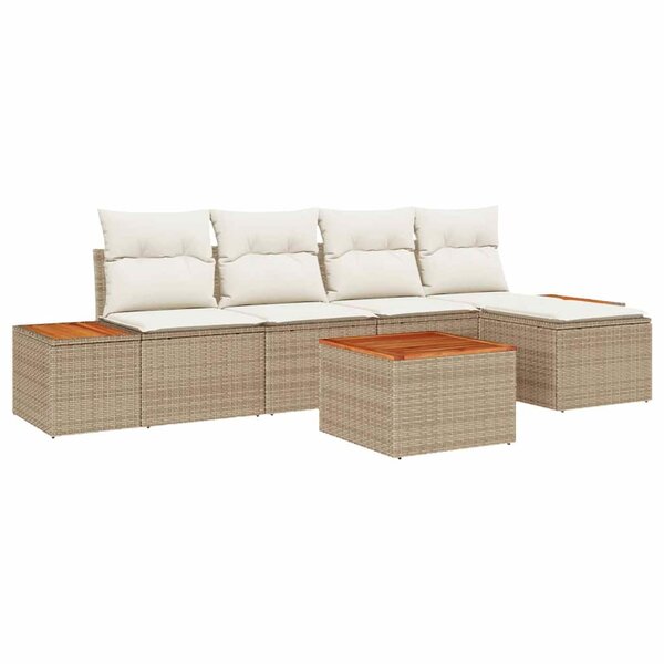 vidaXL Ensemble de canapé de jardin 6 Pièces Beige Poly rotin