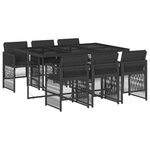 vidaXL Ensemble à manger de jardin coussins 7Pièces Noir Résine tressée