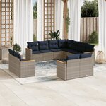 vidaXL Salon de jardin 11 Pièces avec coussins gris résine tressée