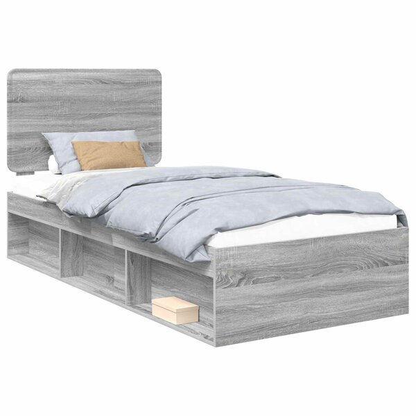 vidaXL Cadre de lit Gris Sonoma 75 x 190 cm Bois de pin massif
