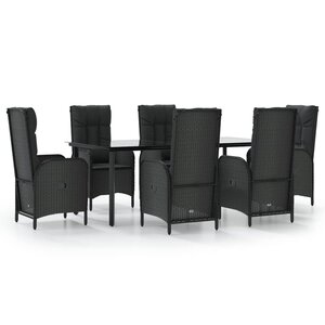 vidaXL Ensemble à manger de jardin coussins 7Pièces Noir Résine tressée