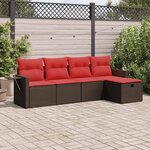vidaXL Salon de jardin avec coussins 5 Pièces marron résine tressée
