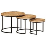 vidaXL Tables gigognes 3 Pièces bois de manguier massif brut