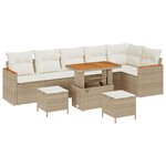 Ensemble de canapé de jardin 9 pièces avec coussins en poly rattan beige et acacia
