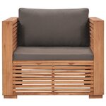 vidaXL Fauteuil de jardin avec coussins gris foncé Bois de teck solide
