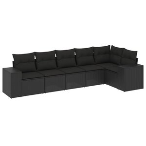 vidaXL Salon de jardin 6 Pièces avec coussins noir résine tressée