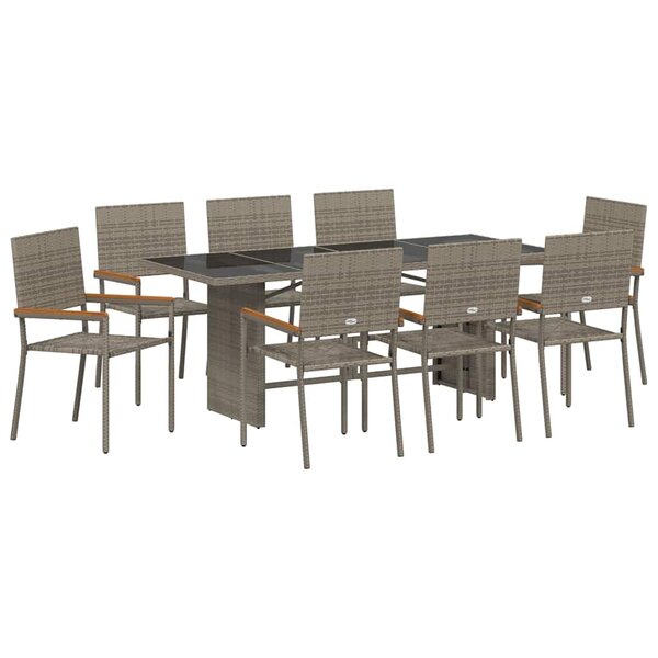 vidaXL Ensemble de salle à manger pour jardin 9 Pièces Gris polyrotin