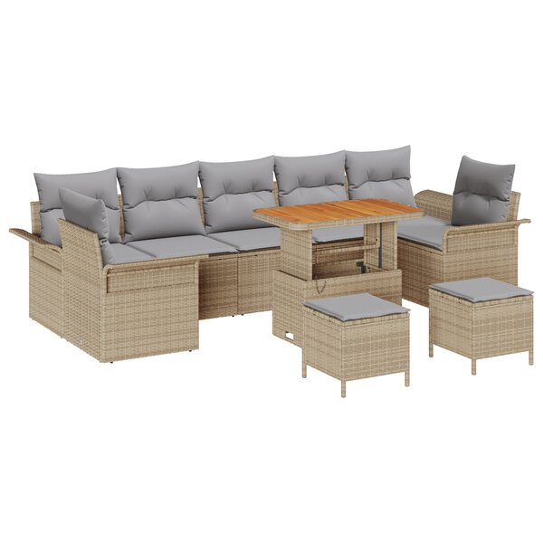 vidaXL Canapé de jardin 10 pièces avec coussins en polyrotin beige et acacia