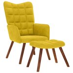 vidaXL Fauteuil relax avec tabouret en velours jaune