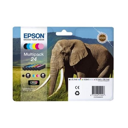 Epson cartouche multipack 24 eléphant claria photo hd - noir + 5 couleurs