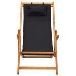 vidaXL Chaise pliable de plage bois d'eucalyptus solide et tissu noir