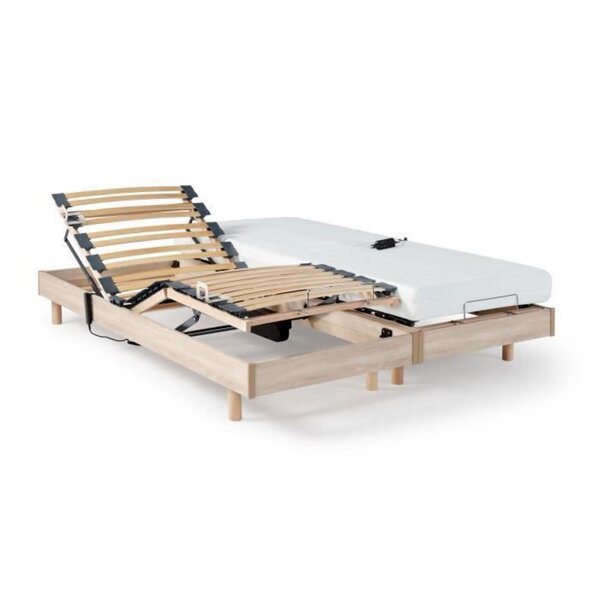 Matelas mousse ferme 14 cm + 2 sommiers électriques décor chêne 80 x 200 cm