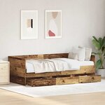 vidaXL Cadre de lit de jour avec tiroirs Bois ancien 90 x 190 cm