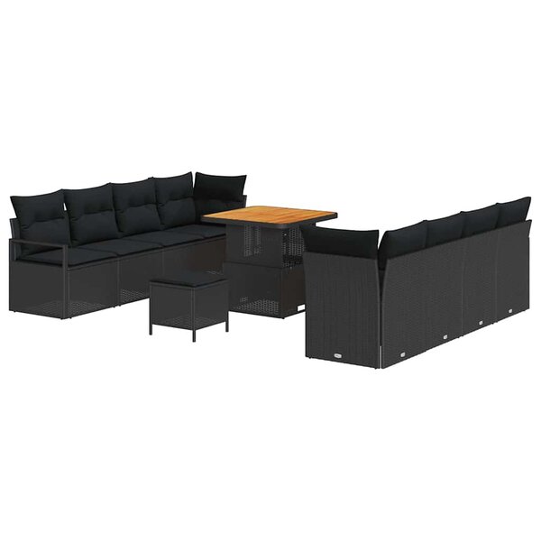 vidaXL Ensemble de canapé de jardin 11 Pièces Noir Poly rotin