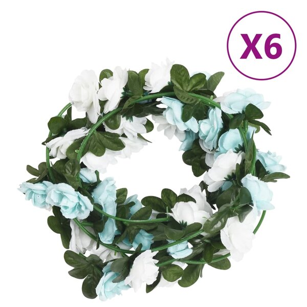vidaXL Guirlandes de fleurs de Noël 6 Pièces bleu et blanc 240 cm