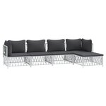 Salon de jardin meuble d'extérieur ensemble de mobilier avec coussins 5 pièces blanc acier 02_0018307